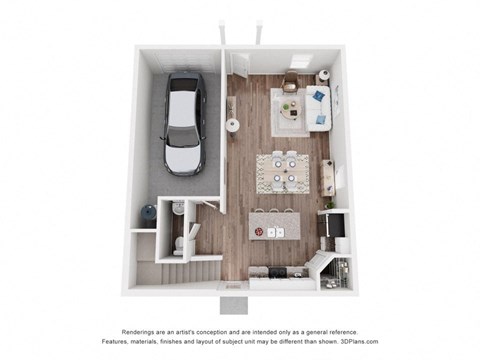 a floor plan of a 1 bedroom apartment with a car